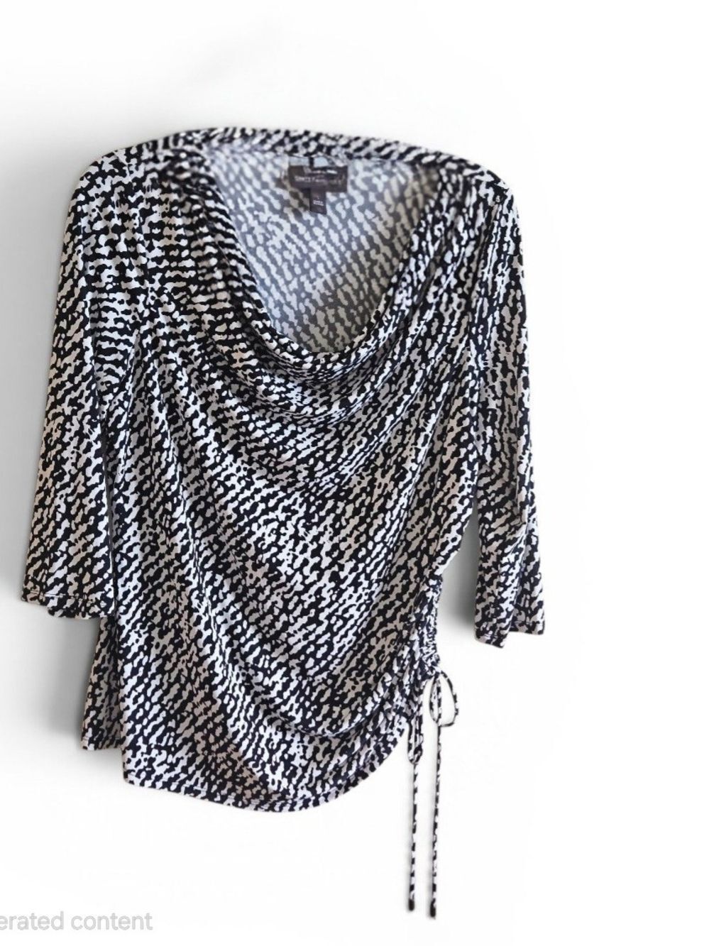 Dana Buchman Black & White Cowl Neck Ruched Blouse Size Large